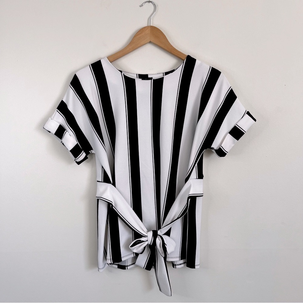 Worthington Front Tie Striped Top